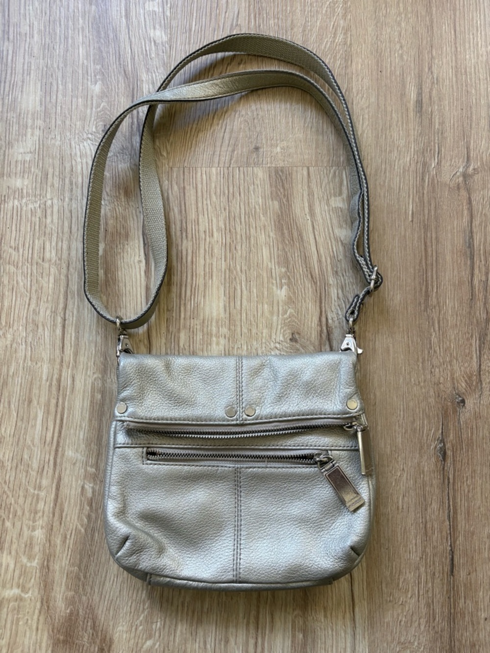 Tignanello Metallic Silver Leather Crossbody